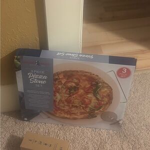 3-Piece Pizza Stone Set with Silver Rack